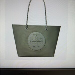 Tory Burch Dark Green Tote with Chain Straps